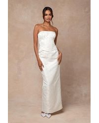 Lulus - Melva Satin Jacquard Two-Piece Bustier Maxi Dress - Lyst