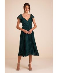 Lulus - Standout Sophistication Emerald Lurex Flutter Sleeve Midi Dress - Lyst