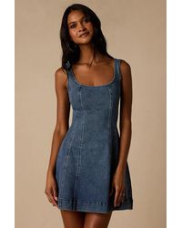Lulus - Trena Medium Wash Denim Skater Mini Dress - Lyst