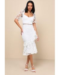 Lulus - Briarwood Lace Ruffled Midi Dress - Lyst