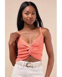 Lulus - Melika Ribbed Knotted Crop Tank Top - Lyst