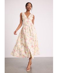 Lulus - Lettie Multi Floral Poplin Plunge Neck Midi Dress - Lyst
