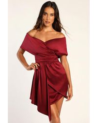 Lulus - Always Celebrating Satin Off-The-Shoulder Mini Dress - Lyst