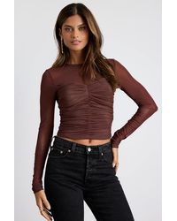 Lulus - Instant Trend Mesh Ruched Long Sleeve Top - Lyst