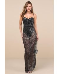 Lulus - Enticing Mindset Sheer Mesh Sequin Lace-Up Maxi Dress - Lyst