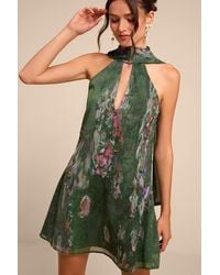 Lulus - Calixta Abstract Print Sash Mini Dress - Lyst