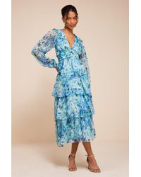 Lulus - Macy Multi Floral Tiered Midi Dress - Lyst