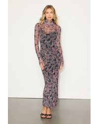Lulus - Milla And Boho Floral Mesh Mock Neck Maxi Dress - Lyst
