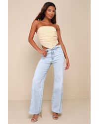 Daze Denim - Far Out Light Wash Wide-Leg Seamed Cutoff High-Rise Jeans - Lyst