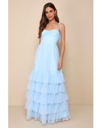 Lulus - Endlessly Darling Mesh Tiered Tie-Strap Maxi Dress - Lyst