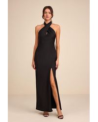 Lulus - Daney Satin Cross-Front Halter Maxi Dress - Lyst