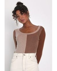 Lulus - Mod Cutie Color Block Ribbed Long Sleeve Bodysuit - Lyst