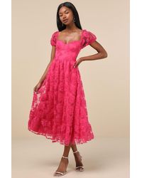 Lulus - Notable Elegance Mesh Floral Applique Bustier Midi Dress - Lyst
