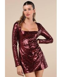 Lulus - Marvelously Dazzling Sequin Long Sleeve Skort Romper - Lyst