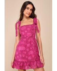 Lulus - No One Prettier Floral Embroidered Tie-Strap Mini Dress - Lyst