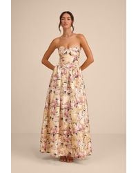 Lulus - Kathani Floral Jacquard Bustier Maxi Dress - Lyst