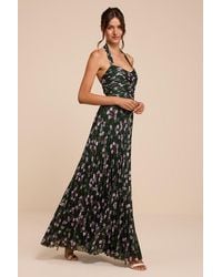 Lulus - Marlene Floral Pleated Halter Maxi Dress - Lyst