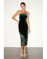 Lulus - Feeling So Luxe Emerald Velvet Mesh Sequin Strapless Midi Dress - Lyst