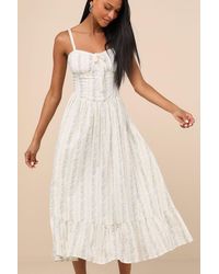 Lulus - Odilie Cream Floral Lace Sleeveless Midi Dress - Lyst