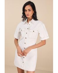 Lulus - Renske Denim Button-Front Mini Dress - Lyst
