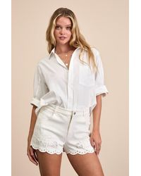 Lulus - Zillah Twill Eyelet Embroidered Scalloped Shorts - Lyst