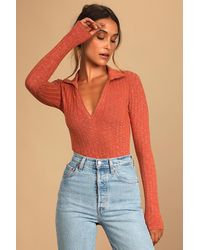 Lulus - You Belong Here Ribbed Collared Long Sleeve Bodysuit - Lyst