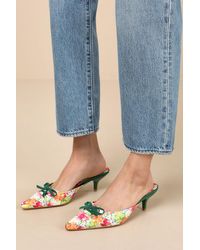 Lulus - Rosalyne Floral Pointed-Toe Kitten Heel Mule Pumps - Lyst