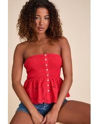 Lulus - Ahura Eyelet Embroidered Peplum Strapless Top - Lyst