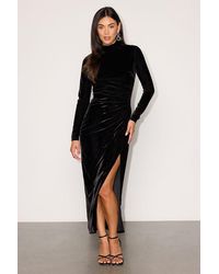 Lulus - Raleigh Velvet Mock Neck Long Sleeve Midi Dress - Lyst
