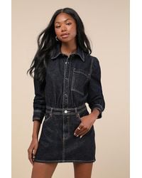 Blank NYC - Perfectly Edgy Dark Wash Denim Collared Button-Front Mini Dress - Lyst