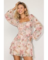 Lulus - Francie Abstract Print Mesh Tiered Mini Dress - Lyst