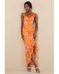 Lulus - Lovable Spirit Floral Burnout Ruffled High-Low Maxi Dress - Lyst