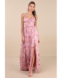 Lulus - Novella Floral Ruffled Bustier Lace-Up Maxi Dress - Lyst