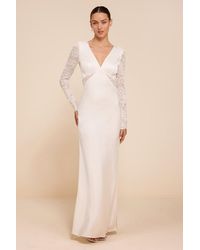 Lulus - Lyric Satin Lace Column Wedding Dress - Lyst