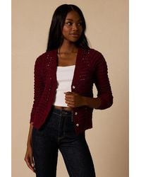 Lulus - Breezy Attitude Berry Loose Knit Button-Up Cardigan Sweater - Lyst