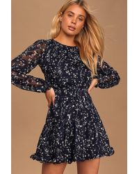 Lulus - Too Cute Floral Print Smocked Long Sleeve Mini Dress - Lyst