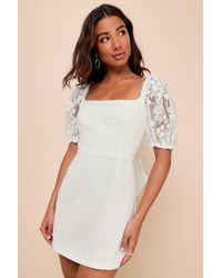 Lulus - Charming Potential Organza Backless Puff Sleeve Mini Dress - Lyst