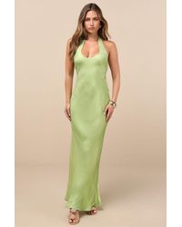 Lulus - Lashay Light Satin Halter Mermaid Maxi Dress - Lyst