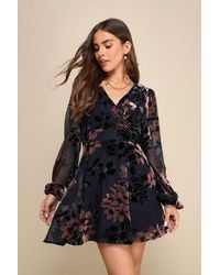 Lulus - Stunning Feeling Velvet Floral Burnout Mini Dress - Lyst