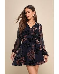 Lulus - Stunning Feeling Velvet Floral Burnout Mini Dress - Lyst