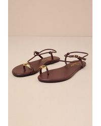 Lulus - Hendron Chocolate Flat Ankle Strap Sandals - Lyst