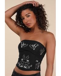 Lulus - Suni Mesh Sequin Strapless Crop Top - Lyst
