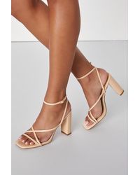 Lulus - Makennaa Light Nude Strappy High Heel Ankle Strap Sandals - Lyst