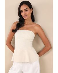 Lulus - Sweetened Attitude Cream Tweed Strapless Peplum Top - Lyst