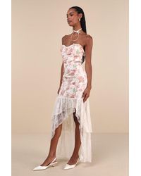 Lulus - Prettiest Entrance Floral Lace Strapless Maxi Dress - Lyst