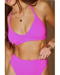 Lulus - Sandy Messages Ribbed Halter Bralette Bikini Top - Lyst