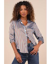 Lulus - Playfully Composed And Striped Satin Button-Up Top - Lyst