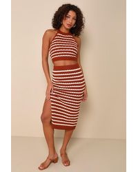 Lulus - Sensational Aesthetic Rust Striped Two-Piece Midi Dress - Lyst