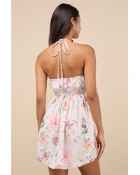 radiantly sweet white and pink floral halter mini dress Light Green and White Floral Dress - Halter Dress - Mini Dress
