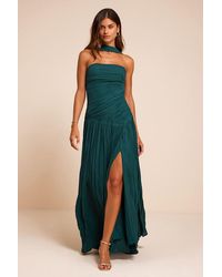 Lulus - Nellie Pleated Maxi Dress And Scarf Set - Lyst